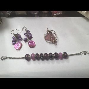 Purple bracelet, earrings, necklace enhancer