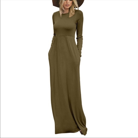 Dresses & Skirts - LOWEST New Boutique Modest Fall Olive Maxi Dress