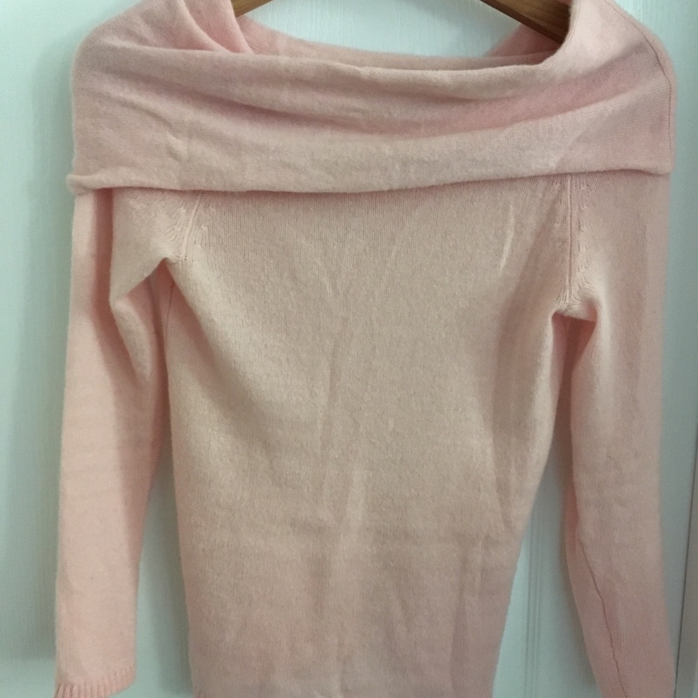 Off-shoulder soft pink sweater