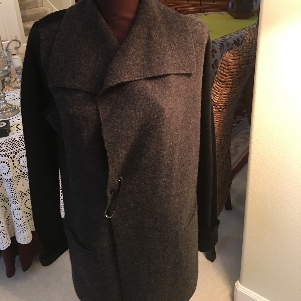 Charcoal gray sweater jacket wool front