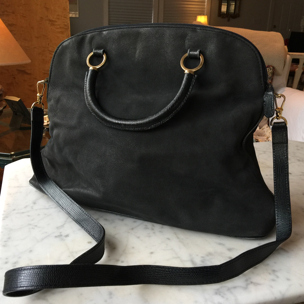 Goldpfeil Vintage Deep Navy Suede-Leather Satchel