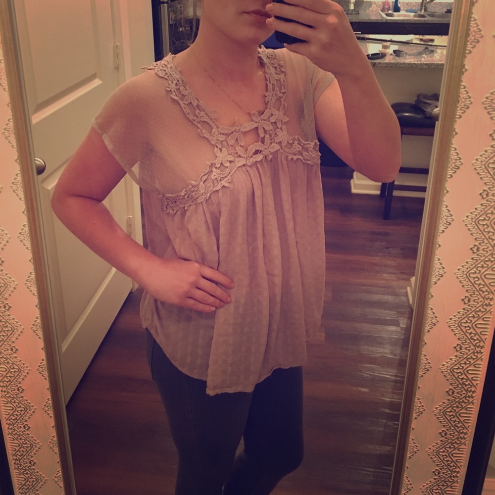 Lace & Embroidered Lavender Blouse