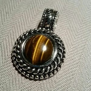 EXQUISITE TIGER'S EYE SILVER PENDANT! PREMIER D.
