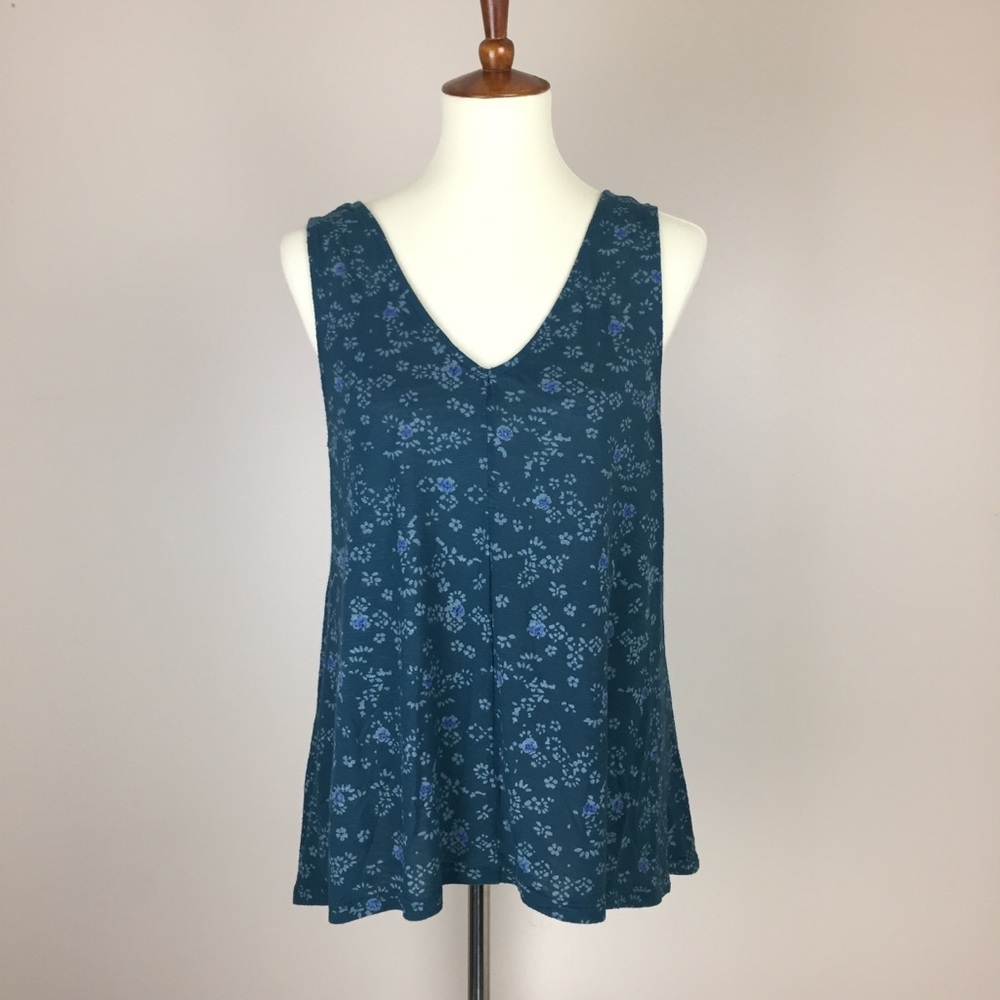 Old Navy Teal Floral Print V-Back Swing Tank
