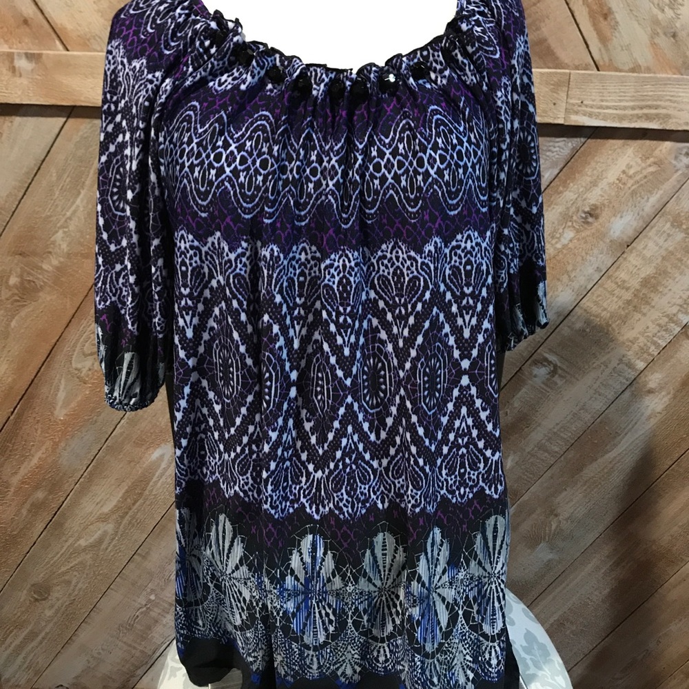 Purple black and white multi colored tunic