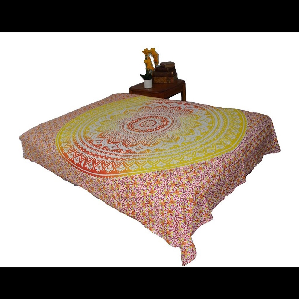 Queen Hippie Yellow Red Mandala Tapestry Ombre