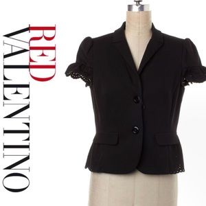 Valentino eyelet short sleeve peplum blazer, black
