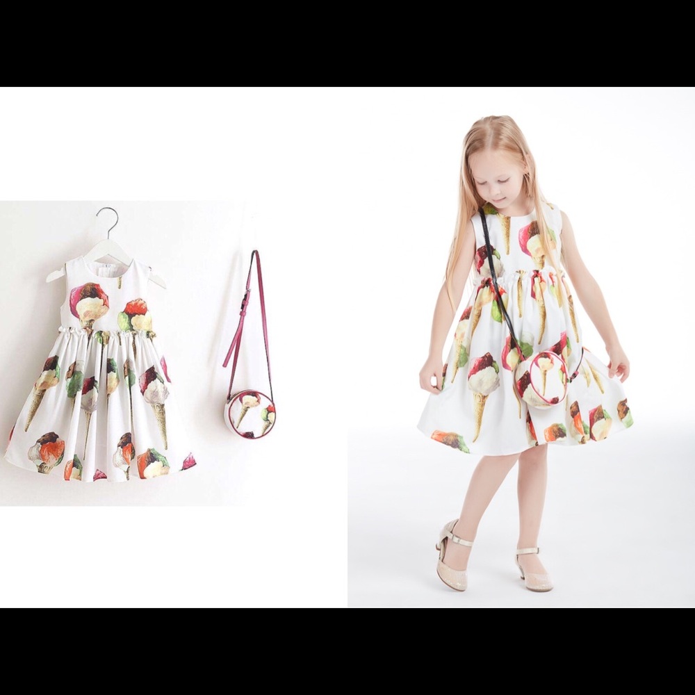 Girls summer white party dress with cross-bag