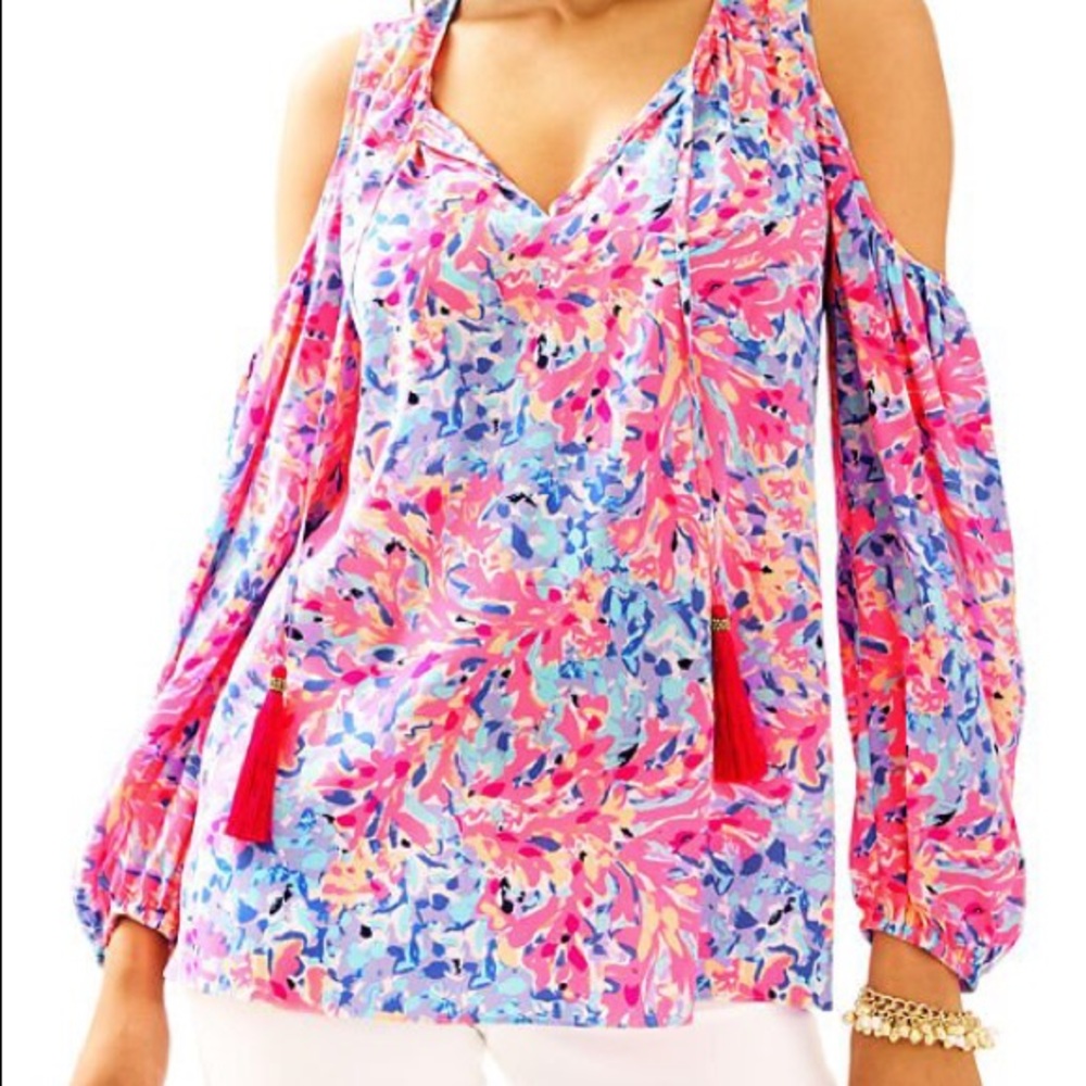 NWT Lilly Pulitzer Finch Silk Open Shoulder Top - Medium