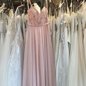 Beaded blush Mori Lee bridesmaids dress!