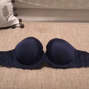 Navy blue lace strapless bra