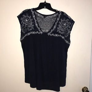Lucky Brand 2X Plus Blouse w Sheer Embroidery