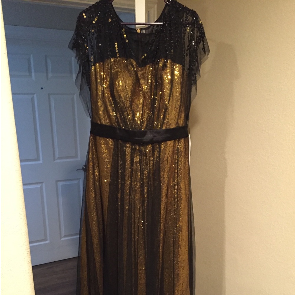 Fancy-pants, black-beaded, gold sequin dress