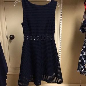 Navy Blue Sheer Striped Dress
