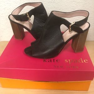 Kate Spade “Ingrada” Black peep toed chunky heels.