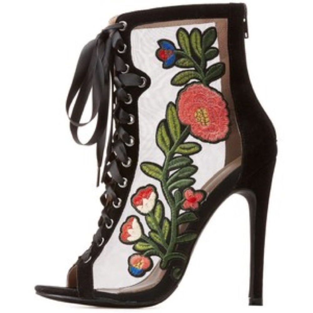 Chase + Chloe Embroidered Mesh Peep Toe Dress boot