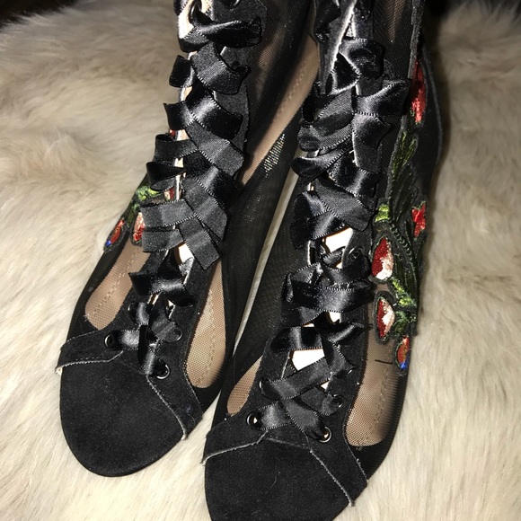 Chase + Chloe Embroidered Mesh Peep Toe Dress boot - Picture 3 of 5