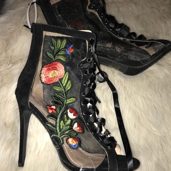 Chase + Chloe Embroidered Mesh Peep Toe Dress boot - Picture 4 of 5