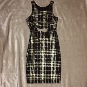 Gold plaid holiday cutout dress