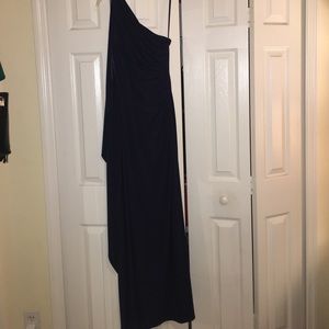 One shoulder cape gown