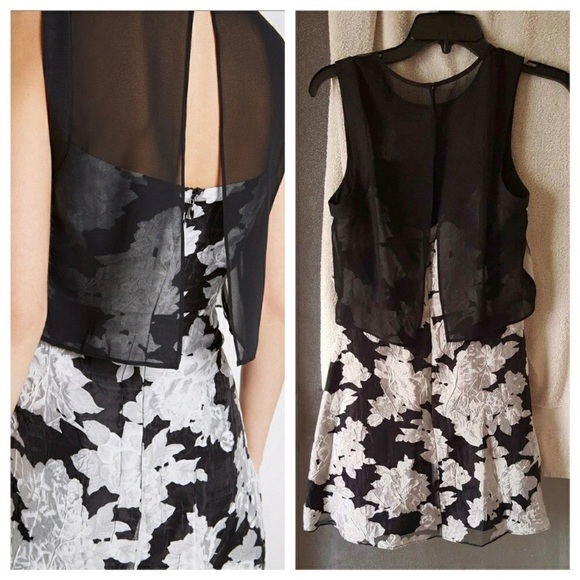 BCBG Flounced Floral Organza Flare Dress - Picture 2 of 4