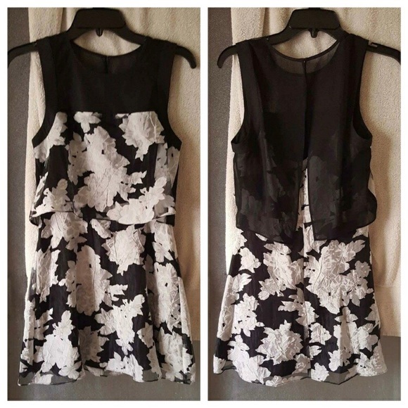 BCBG Flounced Floral Organza Flare Dress - Picture 3 of 4