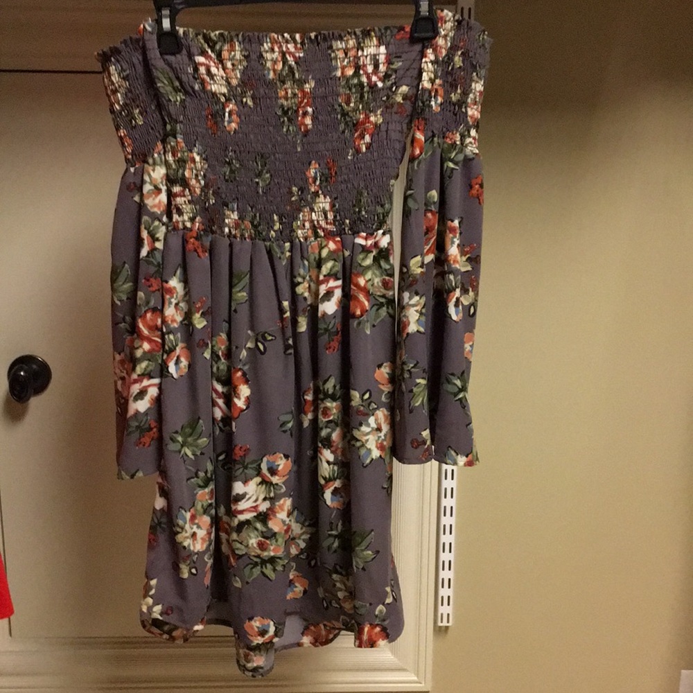 Taupe off the shoulder with sleeves dress