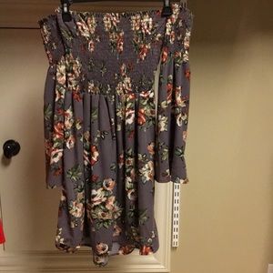 Taupe off the shoulder with sleeves dress