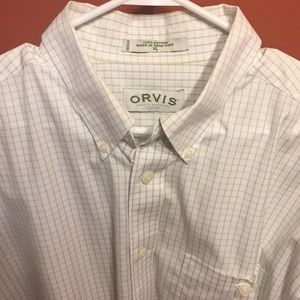 Orvis long sleeve button down (green and white)
