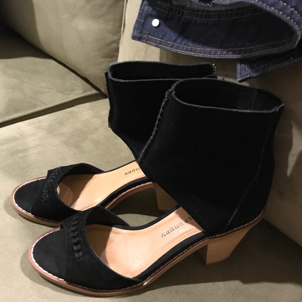 Black suede heeled sandals