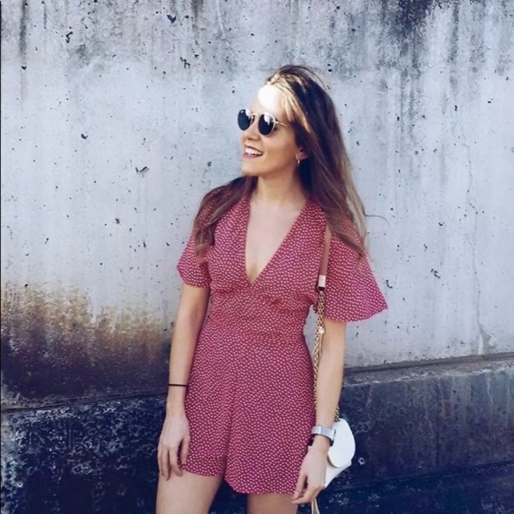 🌸SOLD🌸 ZARA FUCHSIA V NECK POLKA DOT JUMPSUIT - Picture 4 of 7