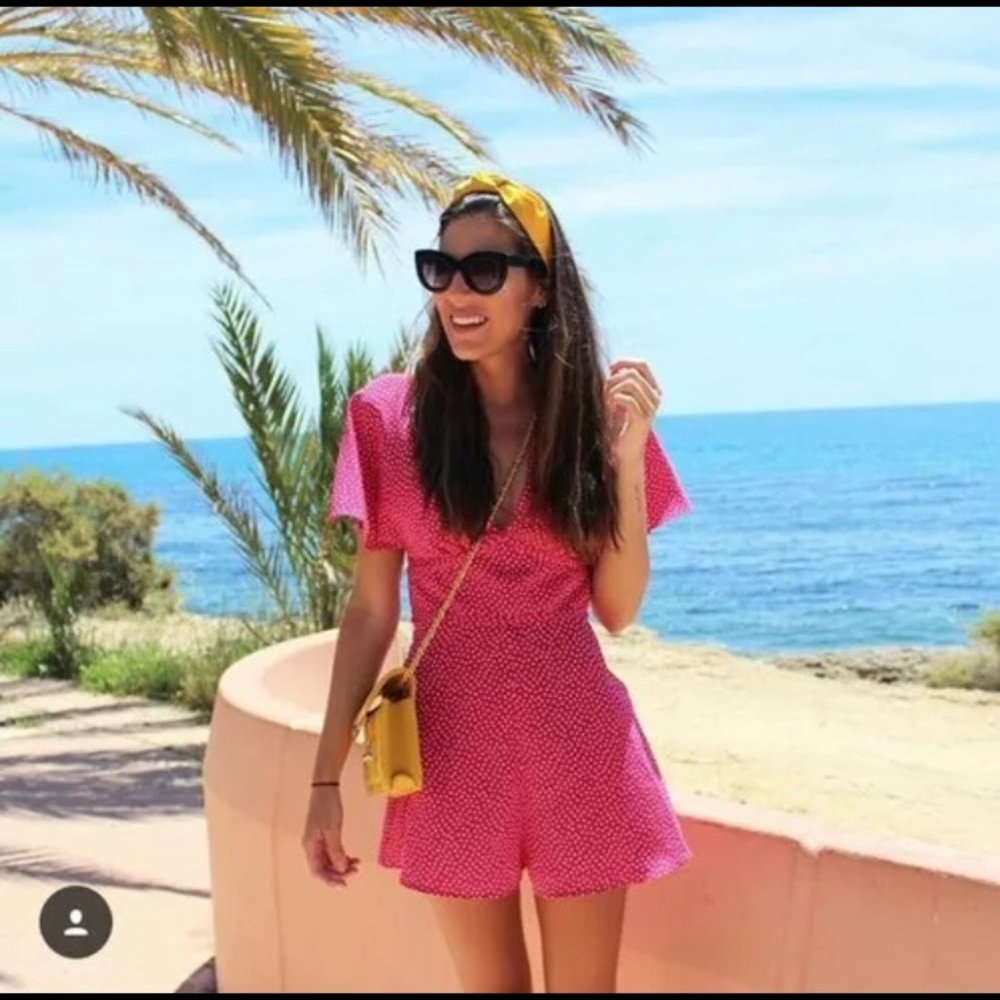 🌸SOLD🌸 ZARA FUCHSIA V NECK POLKA DOT JUMPSUIT - Picture 6 of 7