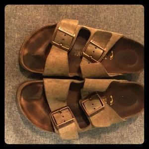 Gray tanish Birkenstock sandals