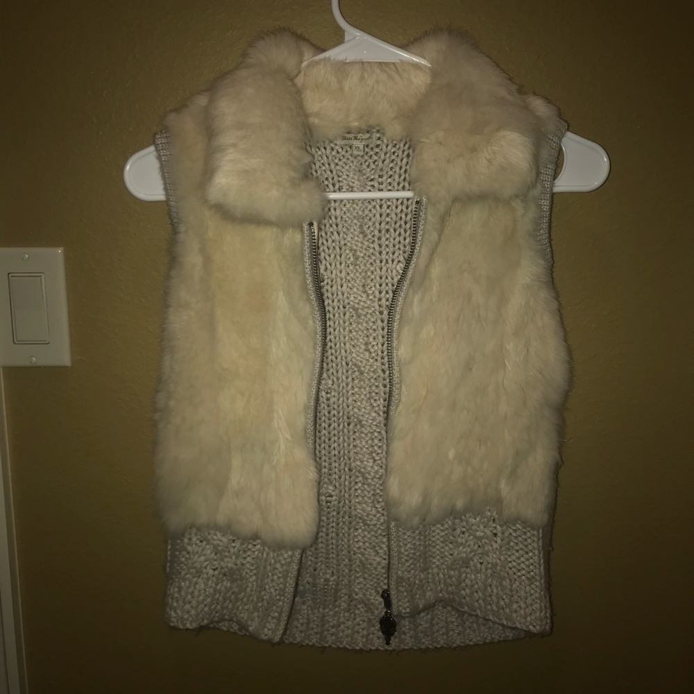 Miss Me rabit fur patterned knit vest
