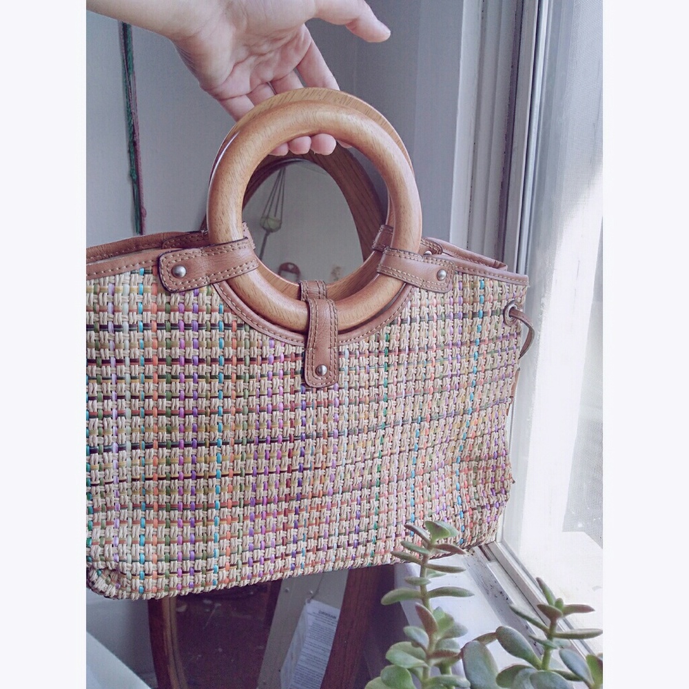 70s Woven Straw Fossil Handbag