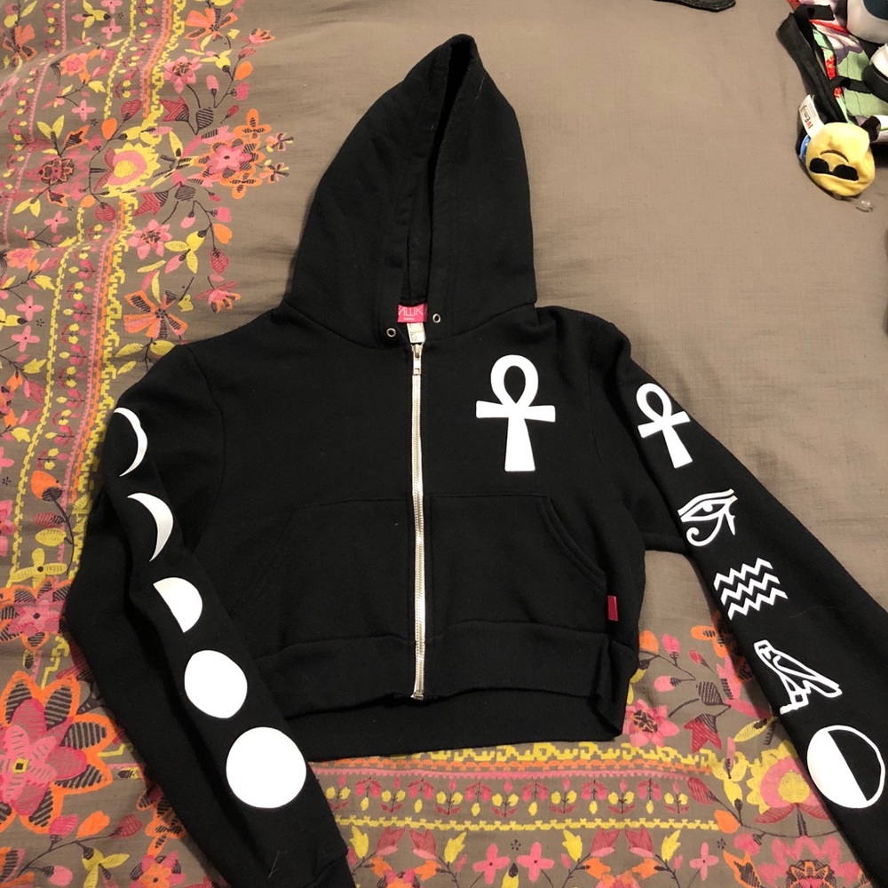 Cropped black hoodie Egyptian moon goth small