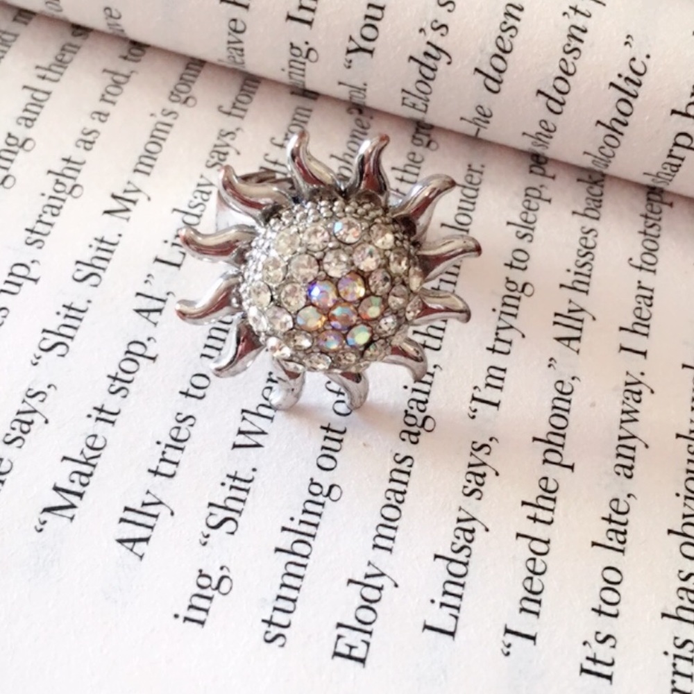 #A157 Sunflower Shape AB Crystals Silver Ring