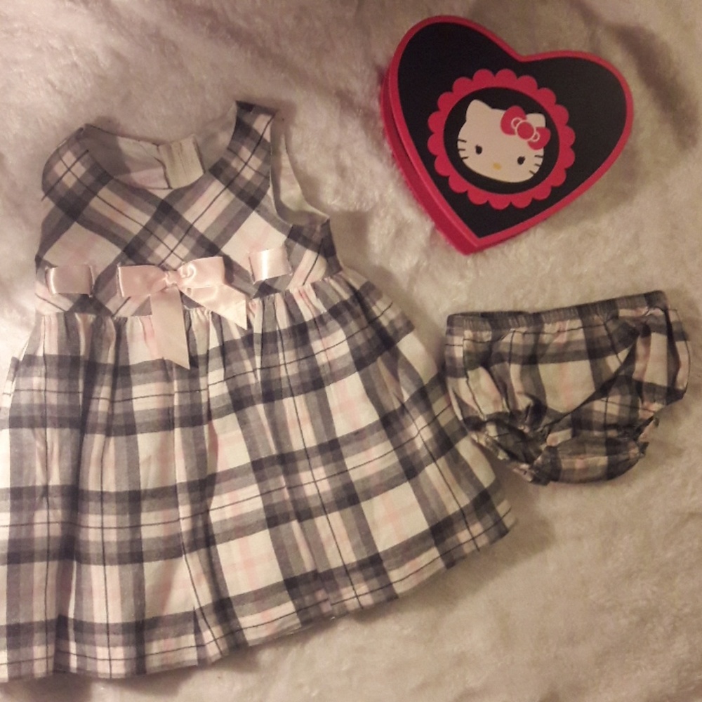 Plaid pink, white, and black dress w/shorts