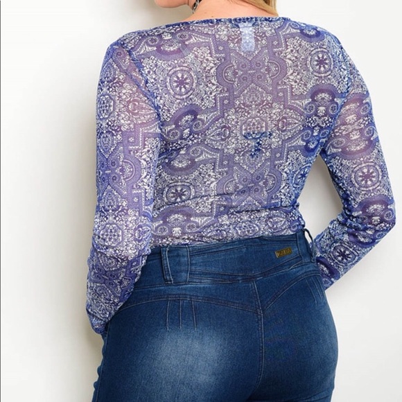 ➕ Plus Size Tribal Print Mesh Bodysuit - Picture 3 of 6