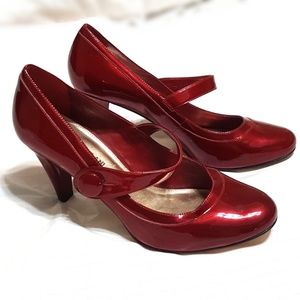 Antonio Melani Red Metallic Patent Leather Heels