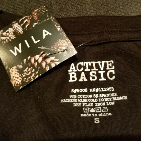 WILA Black Cotton Spandex Long Sleeve T-Shirt NWT - Picture 2 of 5