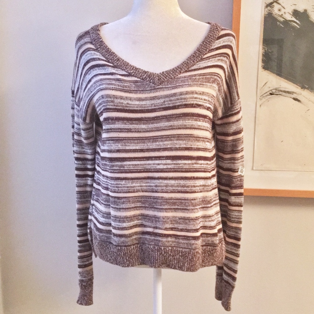 Nordstrom Brown Striped Knit Top Sz Small