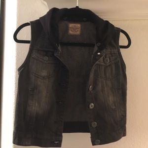 Black Denim vest with black hood