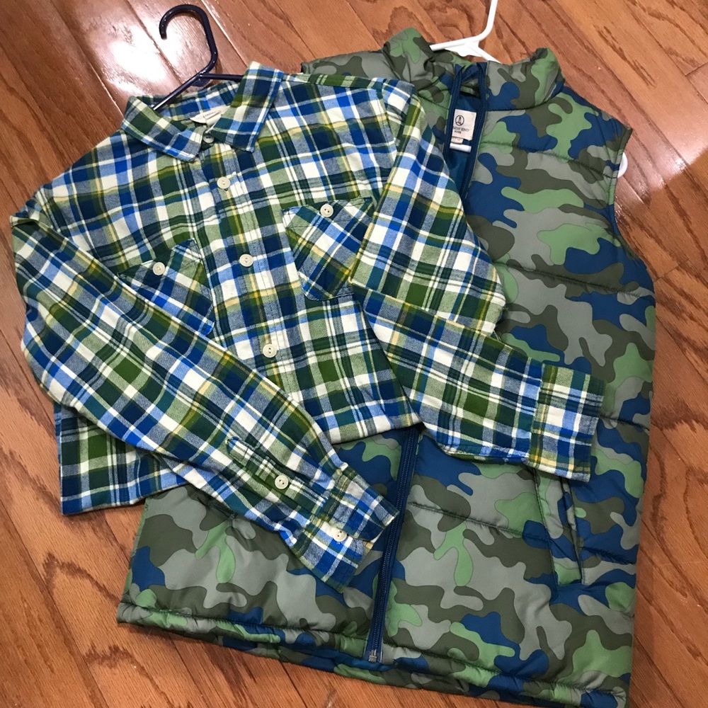 Lands End flannel shirt and puffy vest