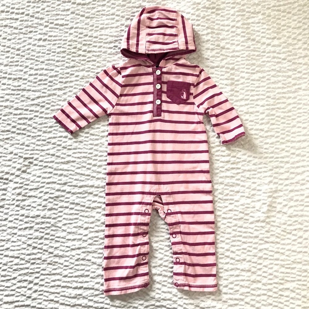 Baby’s Rugged Bear Striped Hoodie Romper Size 3-6 Months