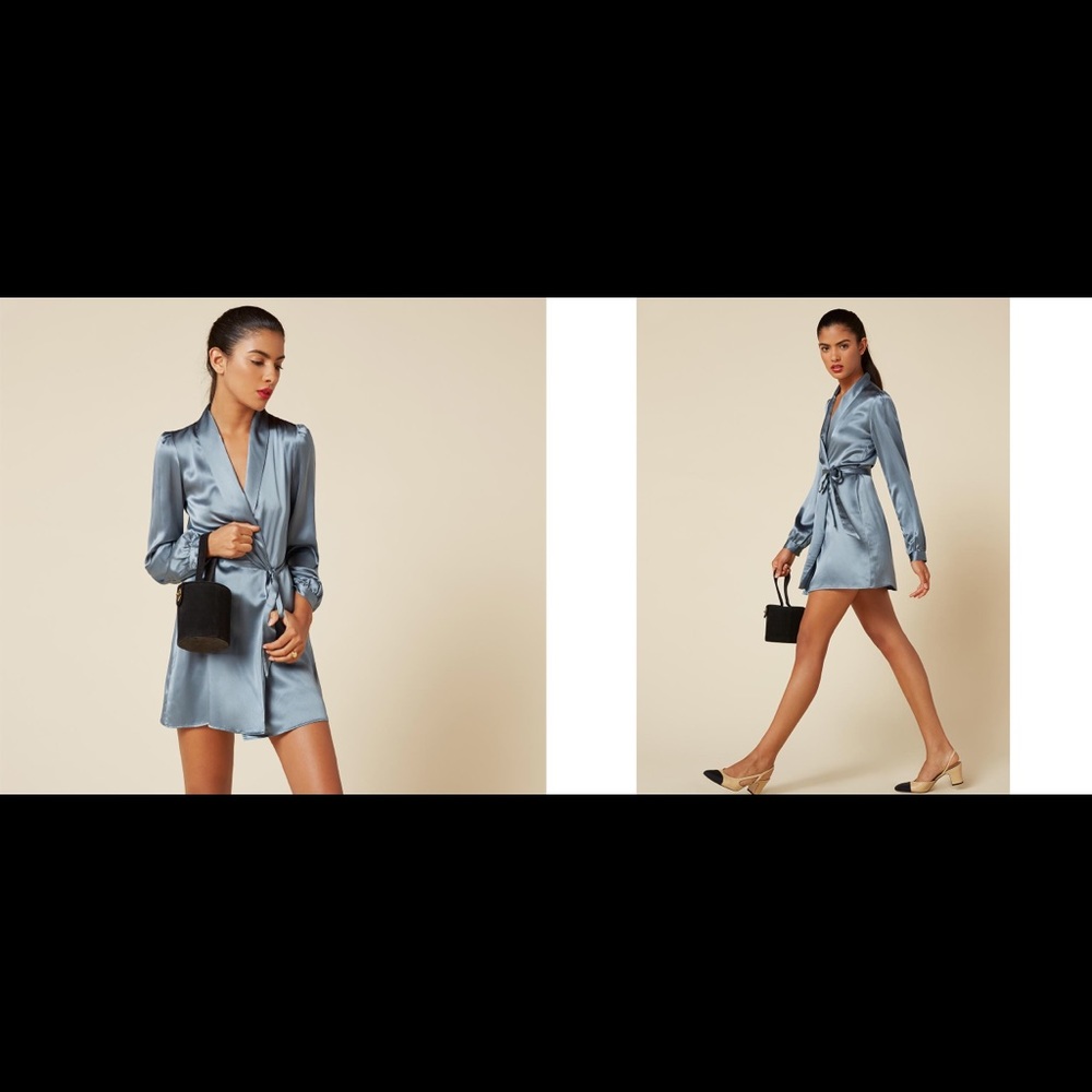 reformation shaylin dress in dusty blue sz s