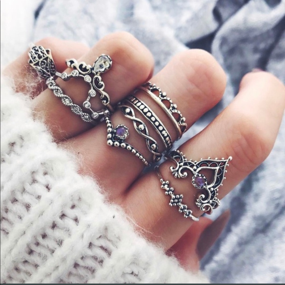 10 pcs/set silver bohemian rings