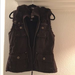 Brown vest Gold hardware zipper and hood.