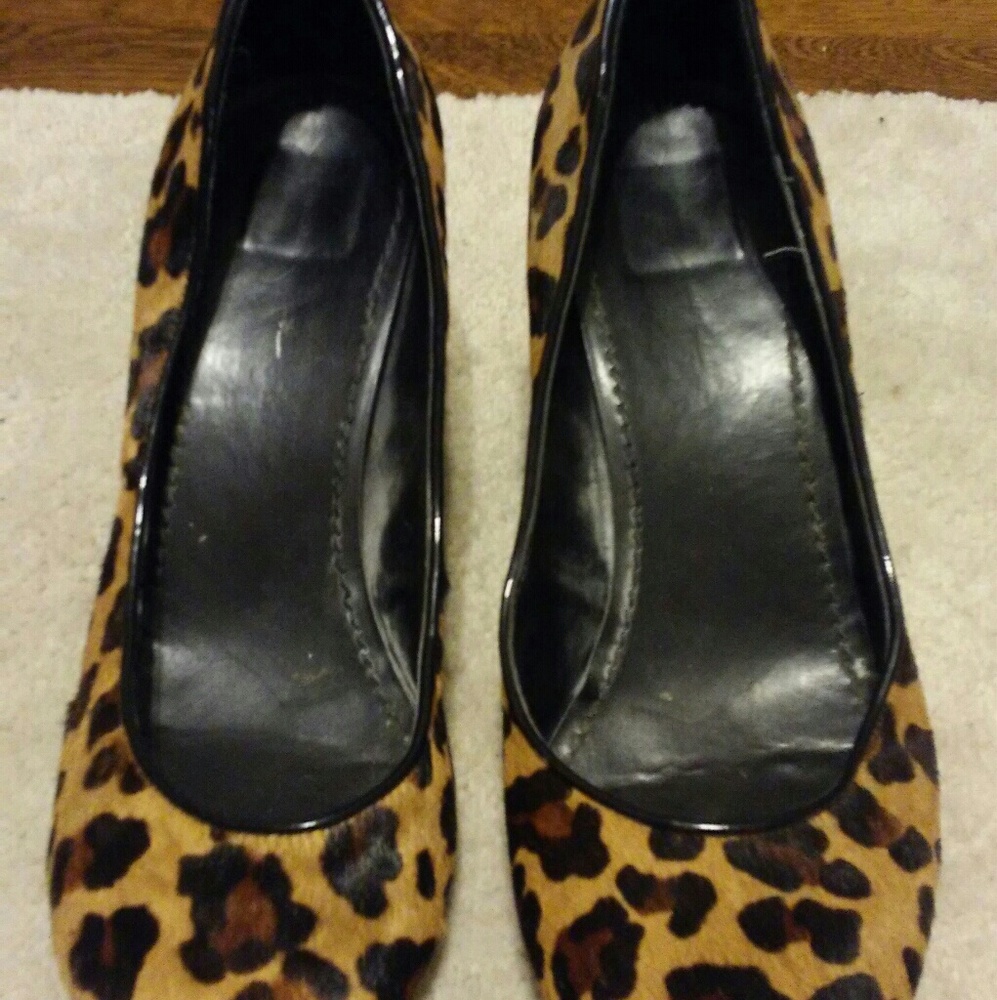Jessica Simpson pony hair leopard wedges