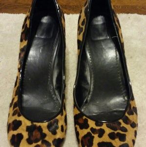 Jessica Simpson pony hair leopard wedges